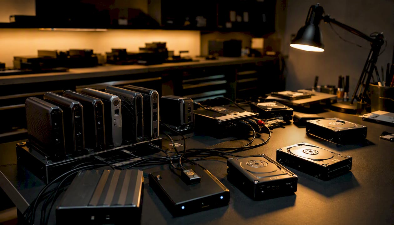 RAID Degraded on Mac: What to Do Right Now 5 Data recovery workstation with external drives and diagnostic equipment