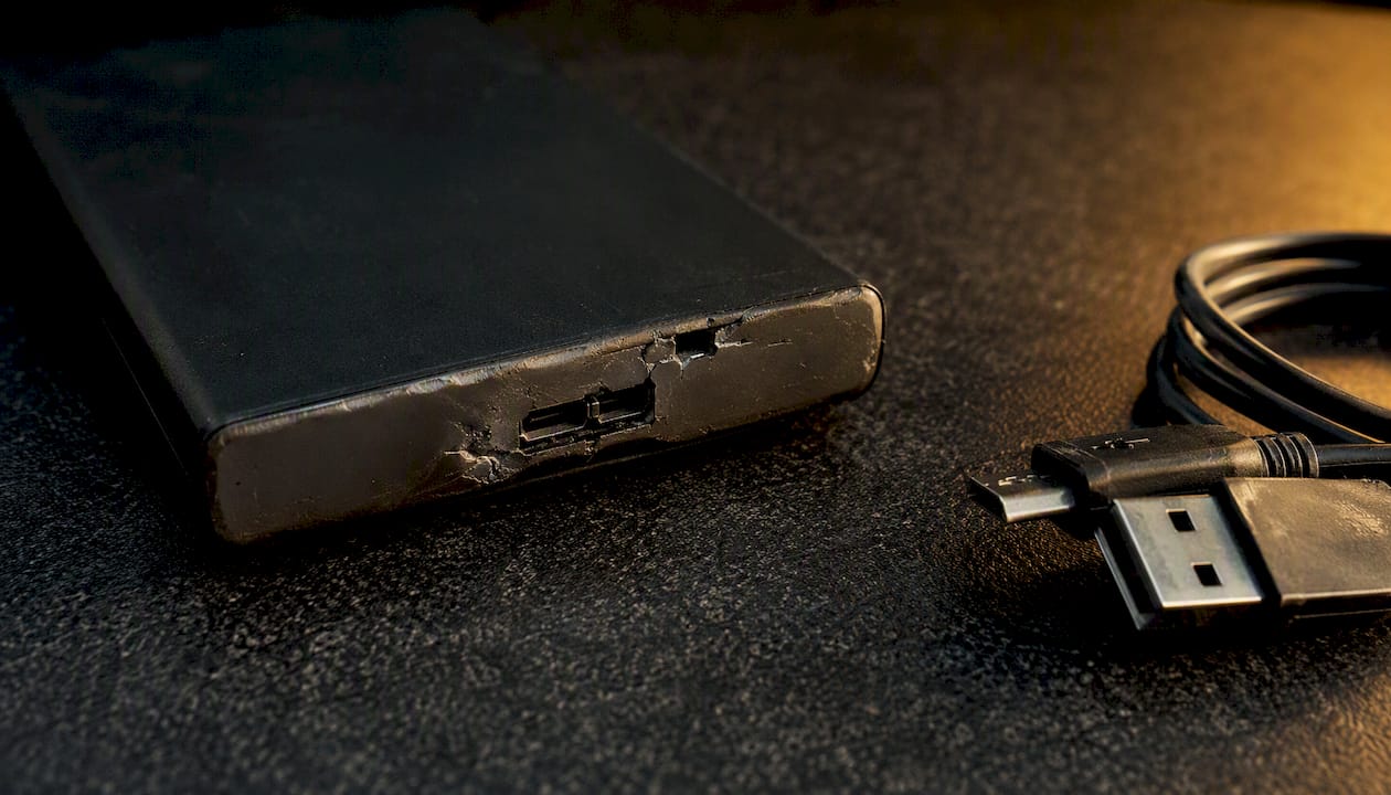 RAID Degraded on Mac: What to Do Right Now 4 Damaged external hard drive disconnected on dark surface
