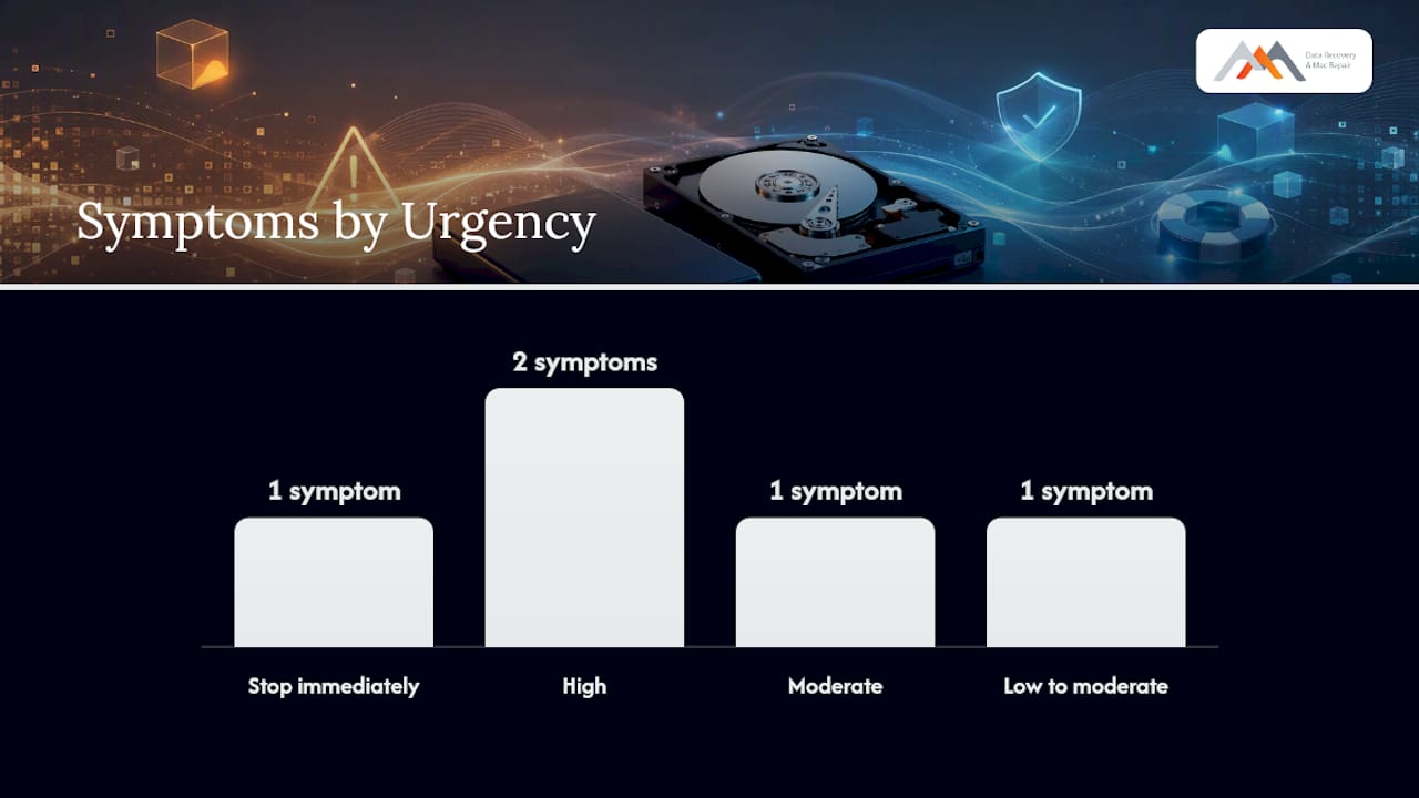 Chart of hard drive failure symptoms and recovery urgency