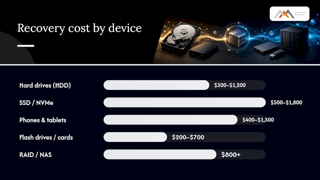 Data recovery cost ranges by device type