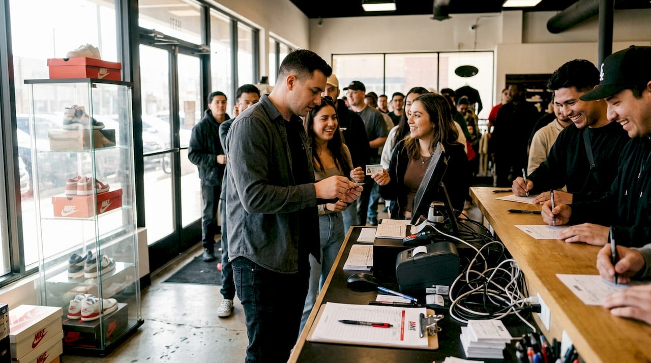 Sneaker store in-person raffle with customers