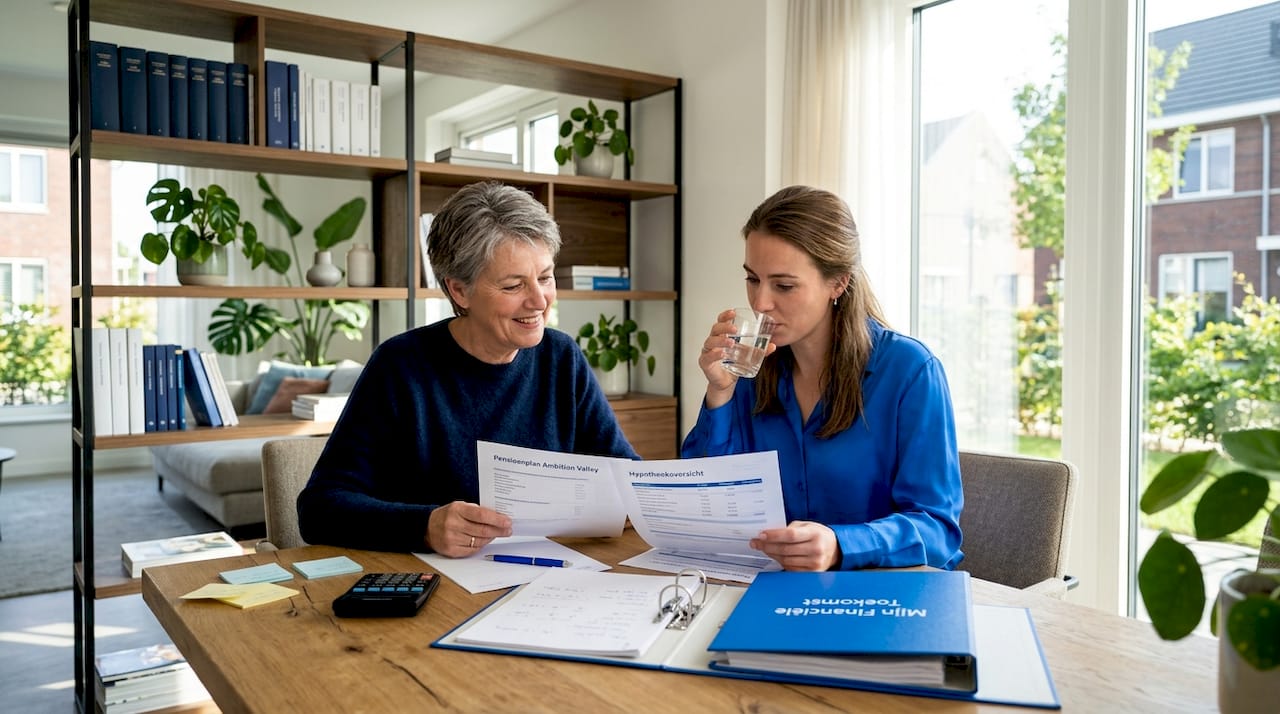 Aan de eettafel voeren moeder en dochter een gesprek over schenken.