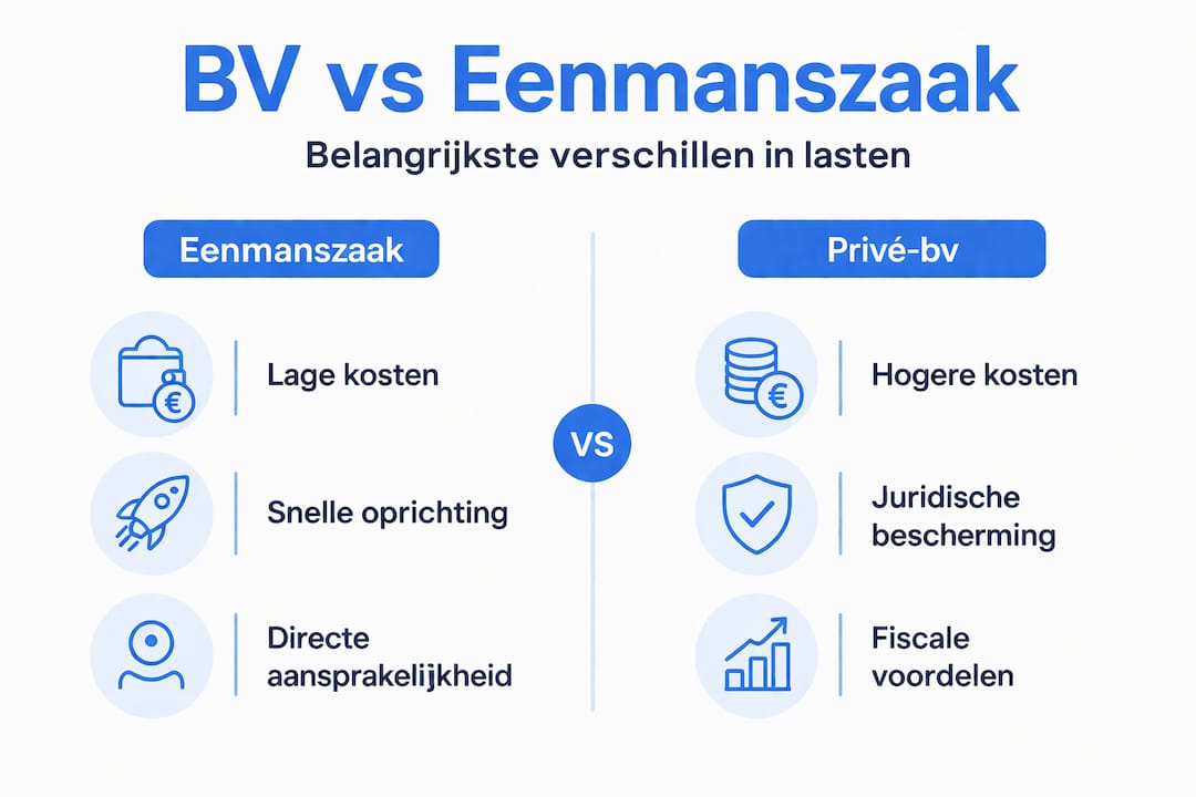 Infographic: Verschillen in lasten tussen eenmanszaak en bv