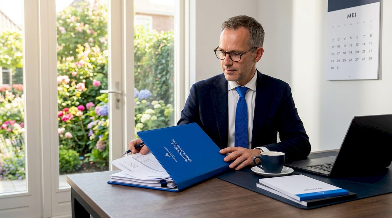 Een ondernemer verdiept zich in de financiële administratie op het kantoor.