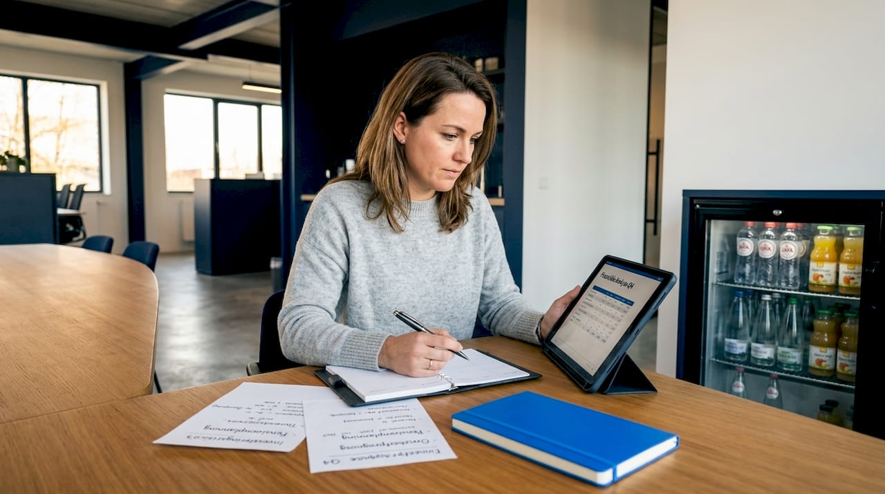 Een financieel adviseur bespreekt de planning tijdens een overleg aan de vergadertafel.
