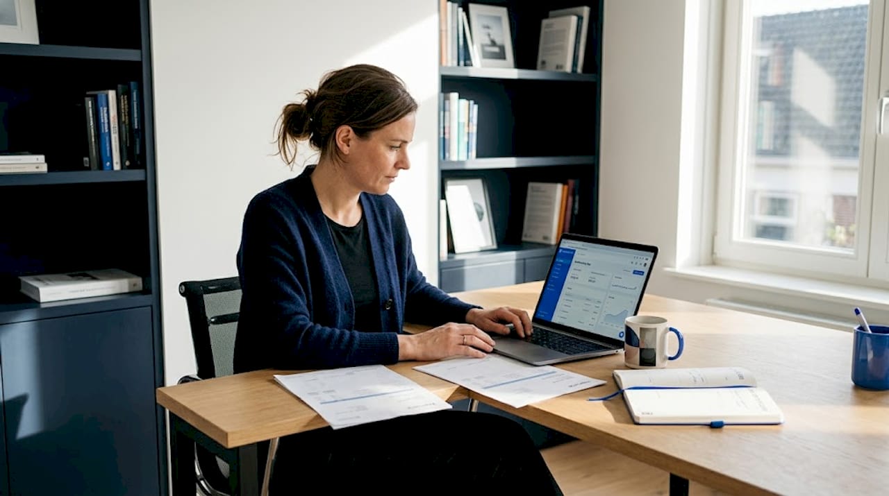 Freelancer doet thuis de administratie