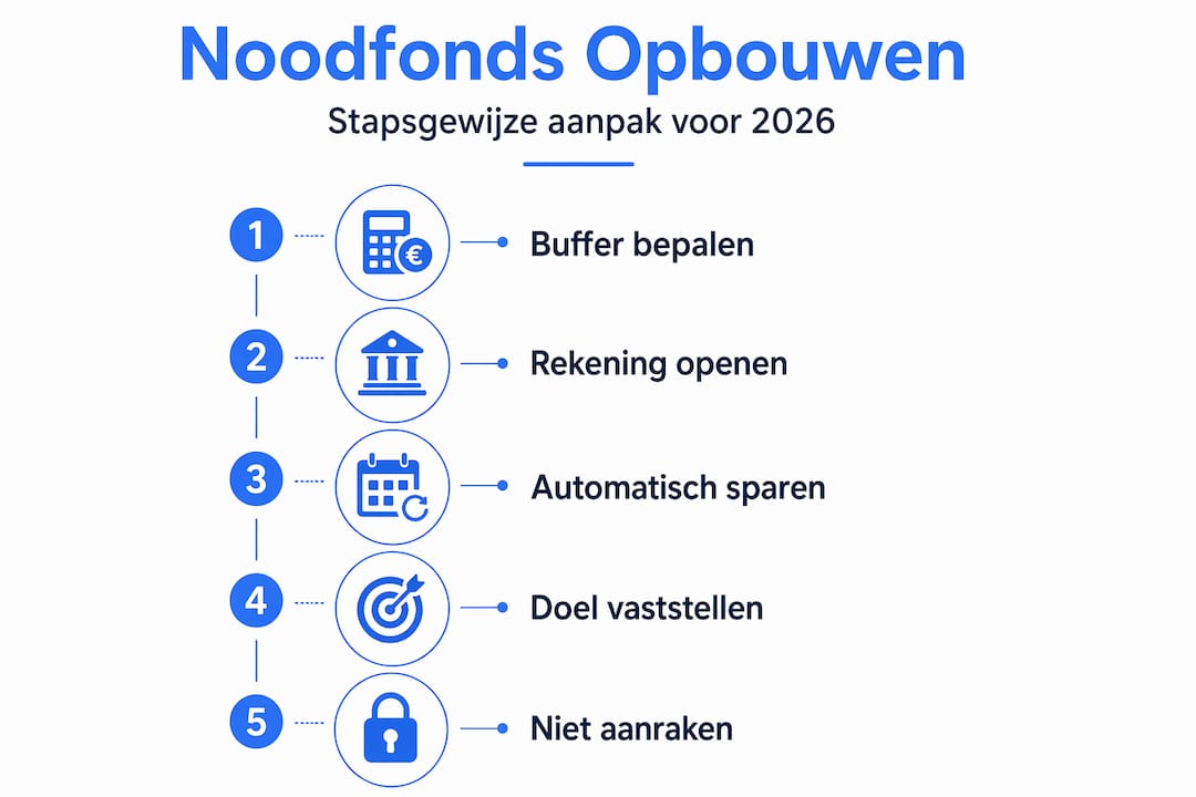 In deze infographic zie je stap voor stap hoe je een noodfonds opzet.