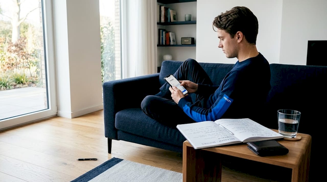 Man legt met zijn smartphone een klein bedrag in