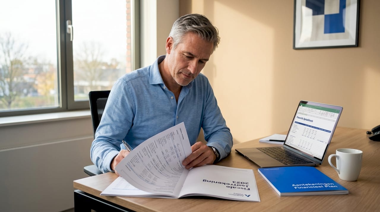 Entrepreneur reviewing fiscal financial report
