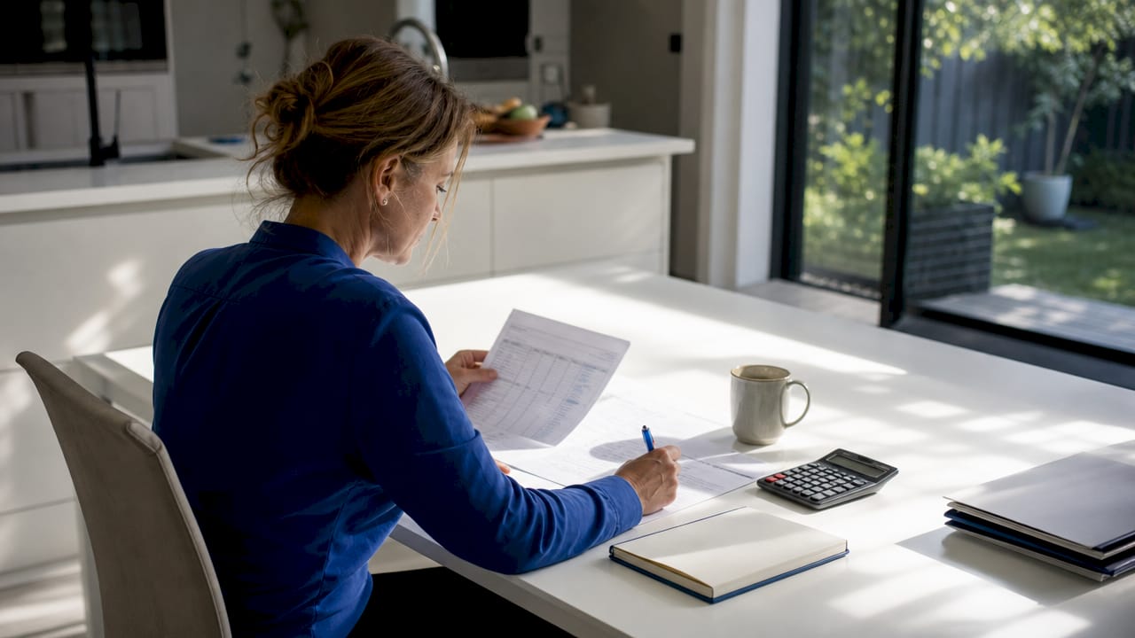 Een financieel adviseur neemt het budgetplan zorgvuldig door.