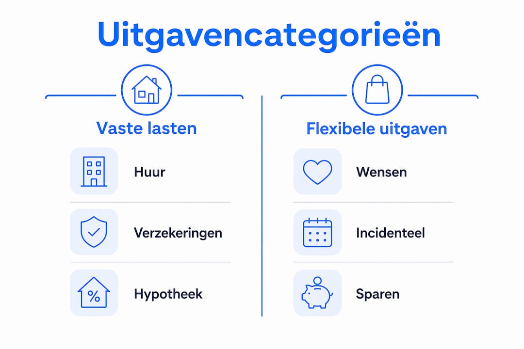 Overzichtelijke infographic maakt het verschil tussen vaste lasten en flexibele uitgaven direct inzichtelijk.