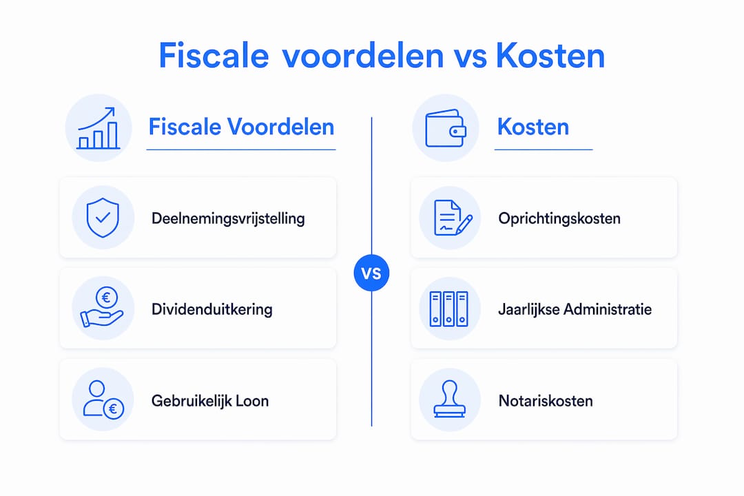 Overzichtelijke infographic: de fiscale pluspunten en kosten van een holding BV op een rij