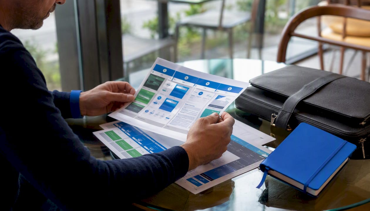 Detailopname van handen die een tabel met app-eigenschappen bekijken