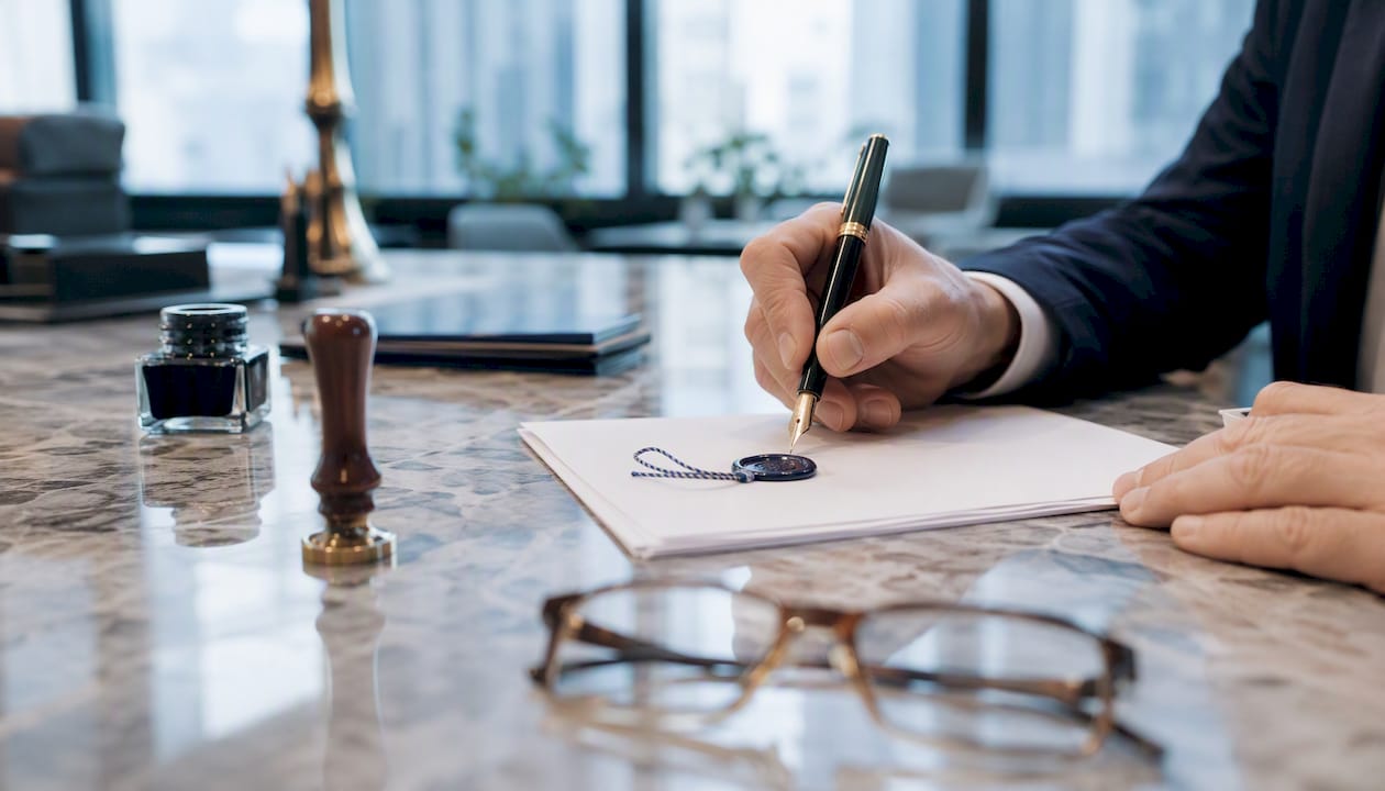 Met de hand ondertekenen van een notarieel bedrijfsdocument