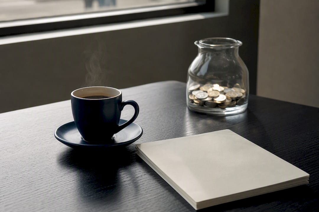 Kop koffie en opstelling voor financiële planning