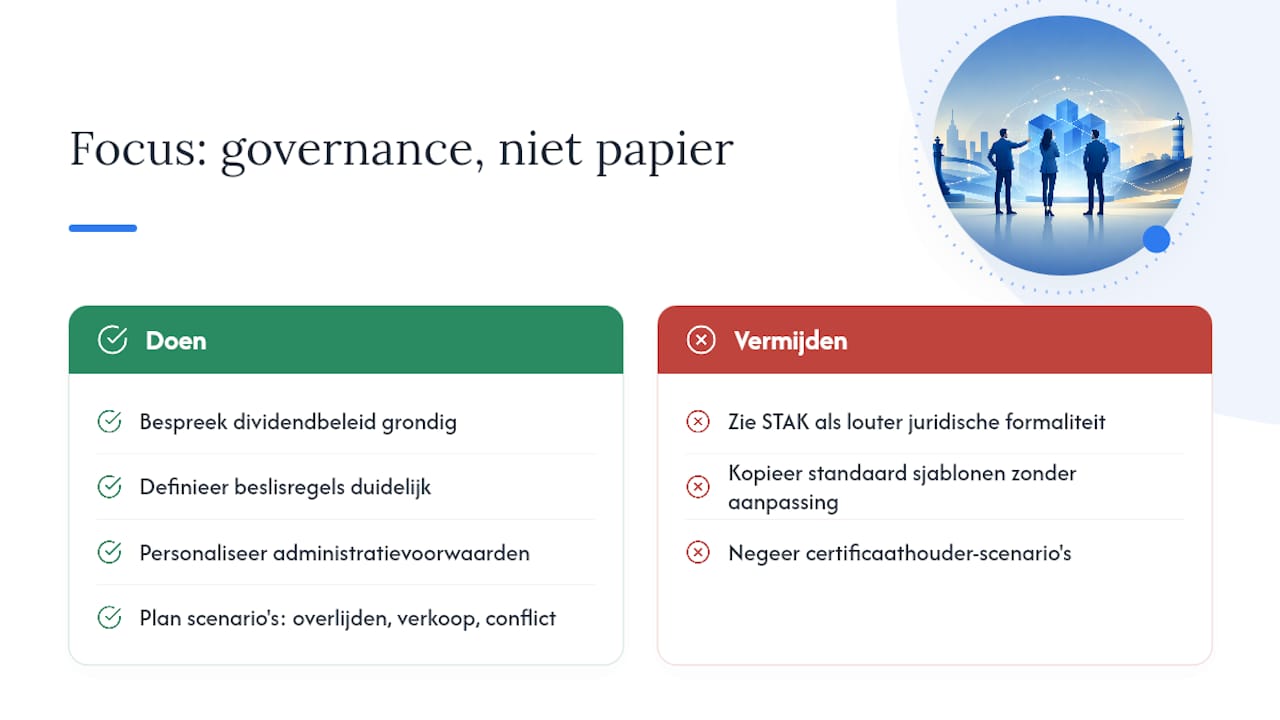 Waarom de meeste STAK-trajecten vastlopen op governance, niet op juridiek papierwerk — overview diagram