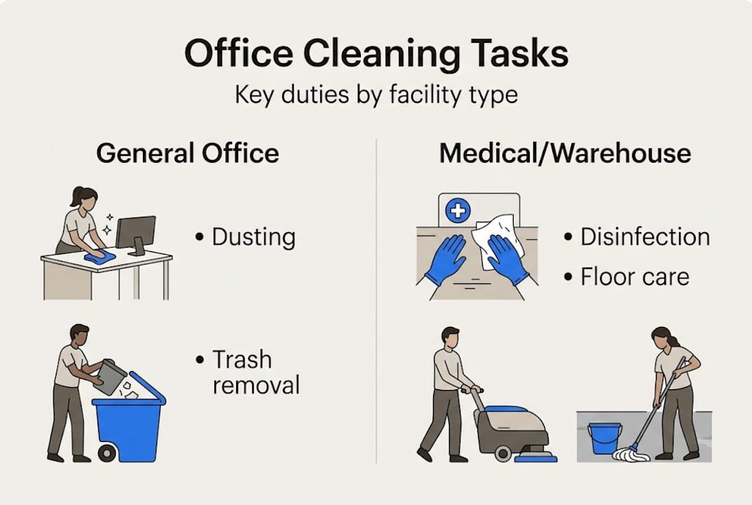 Infographic comparing cleaning tasks by office type