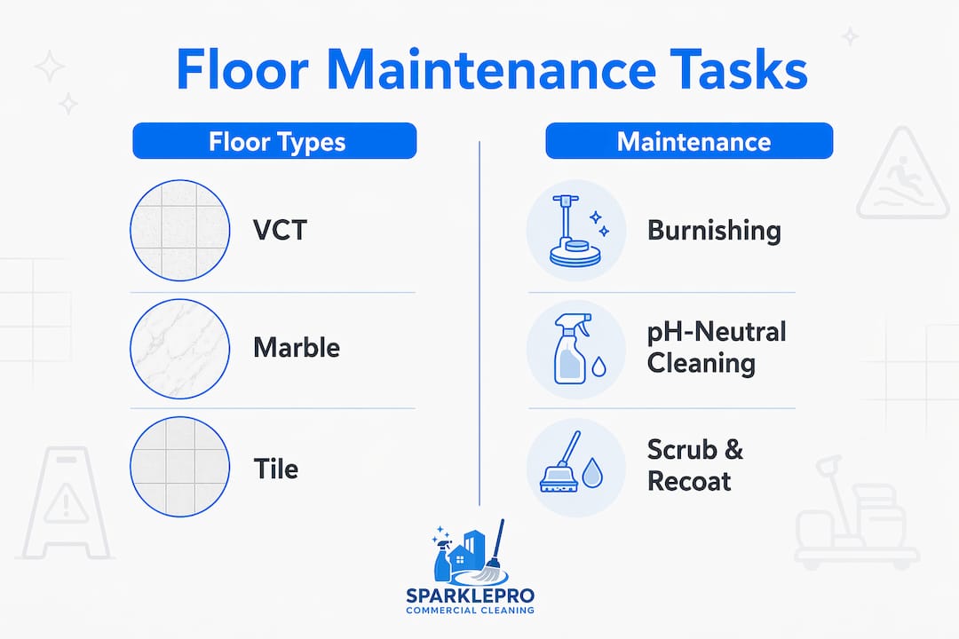 Infographic comparing floor types and maintenance tasks