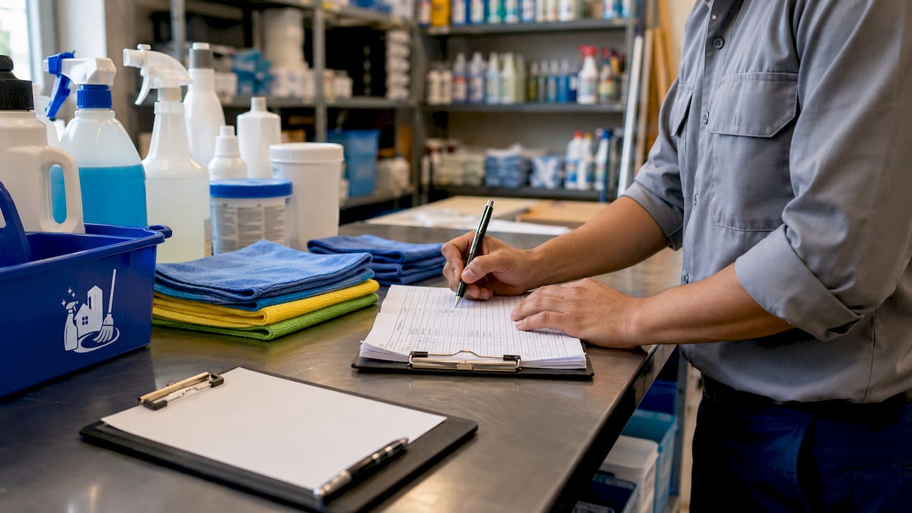 Hands filling out cleaning staff inspection logs