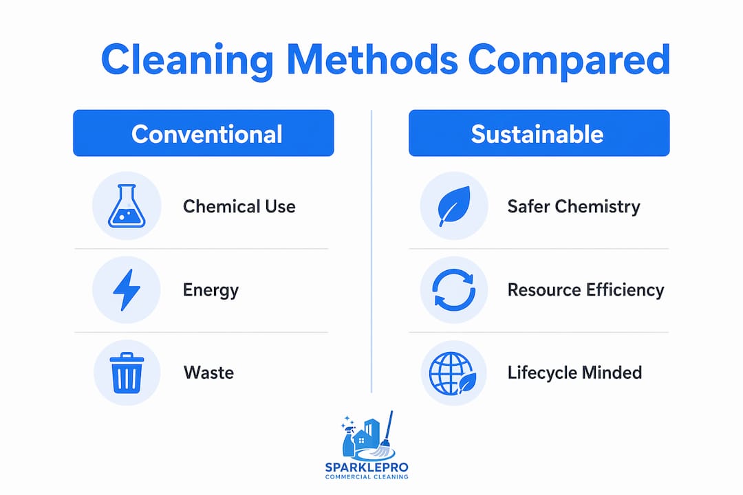 Comparison infographic of sustainable and conventional cleaning