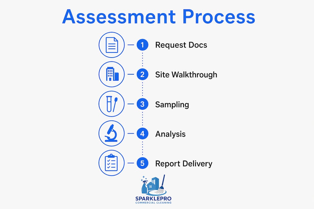 Infographic illustrating steps of building cleaning assessment