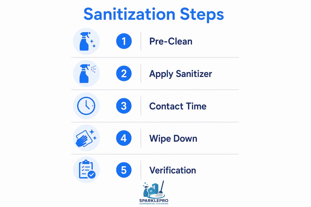 Infographic showing facility sanitization sequential steps