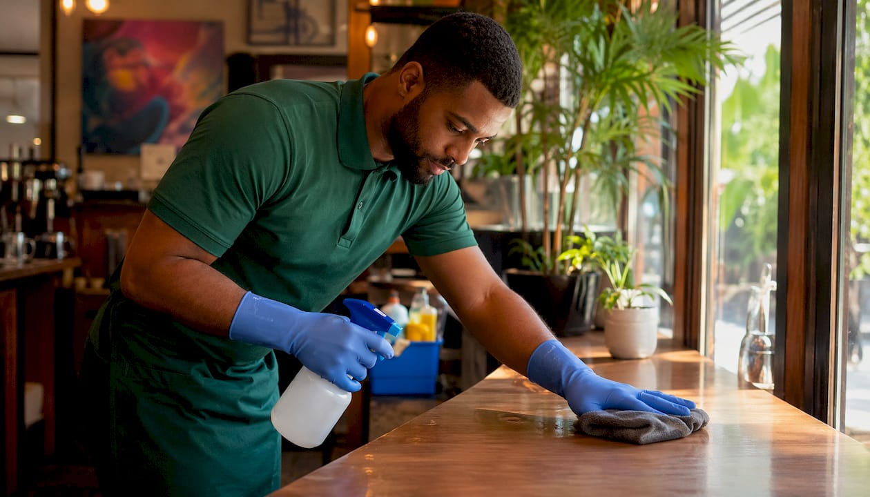 Cleaner using eco-friendly products in kitchen