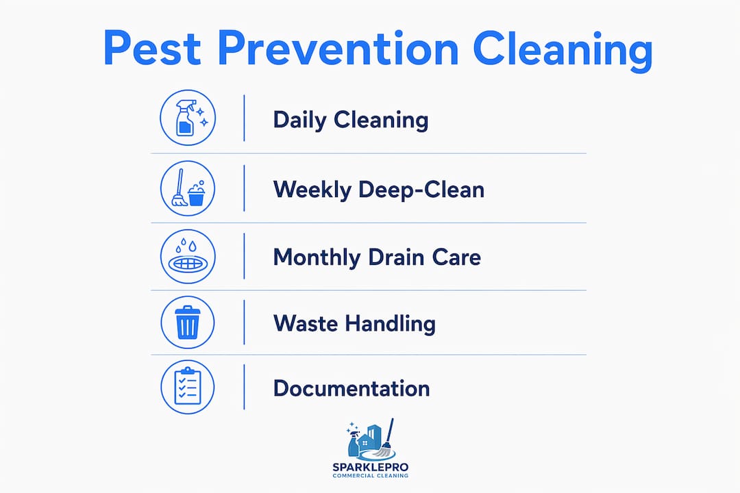Infographic illustrating pest prevention cleaning schedule