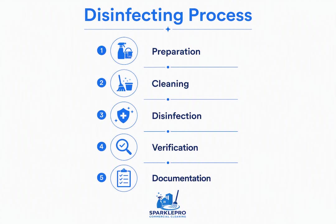 Infographic showing office disinfecting process steps