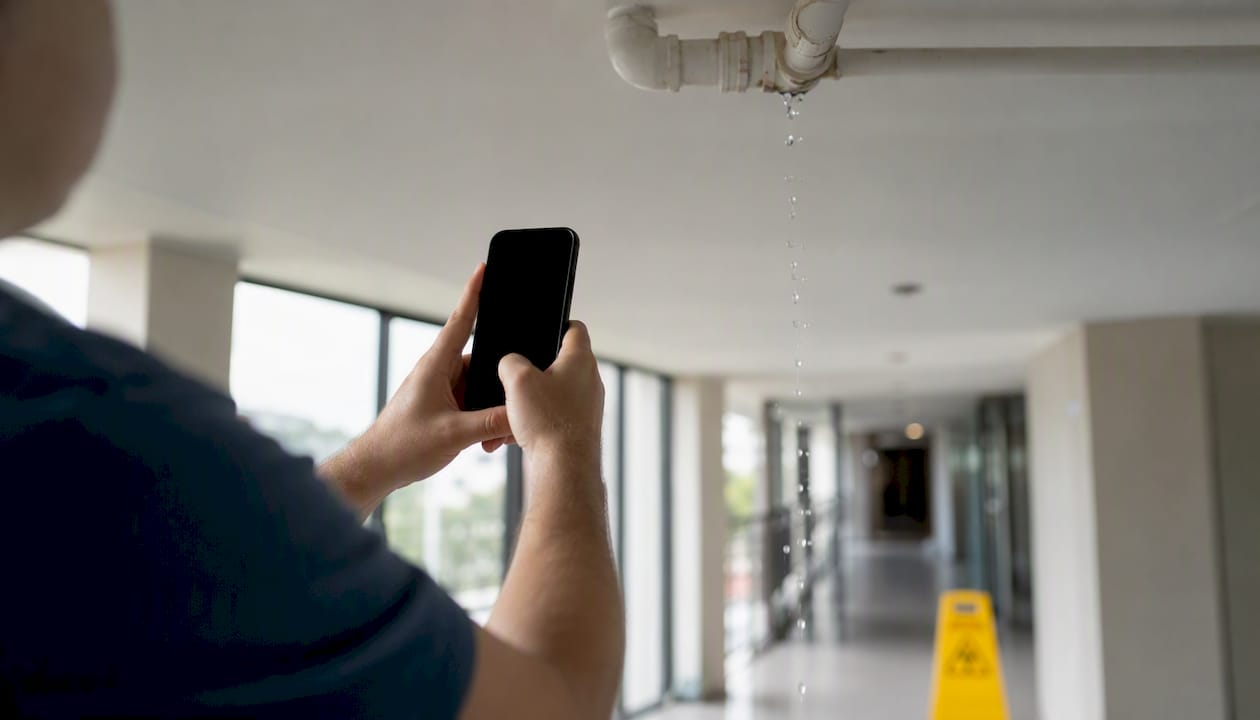 Photo documenting water leak in hallway