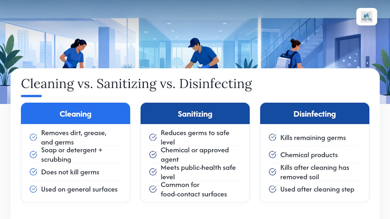 Comparison of cleaning sanitizing and disinfecting