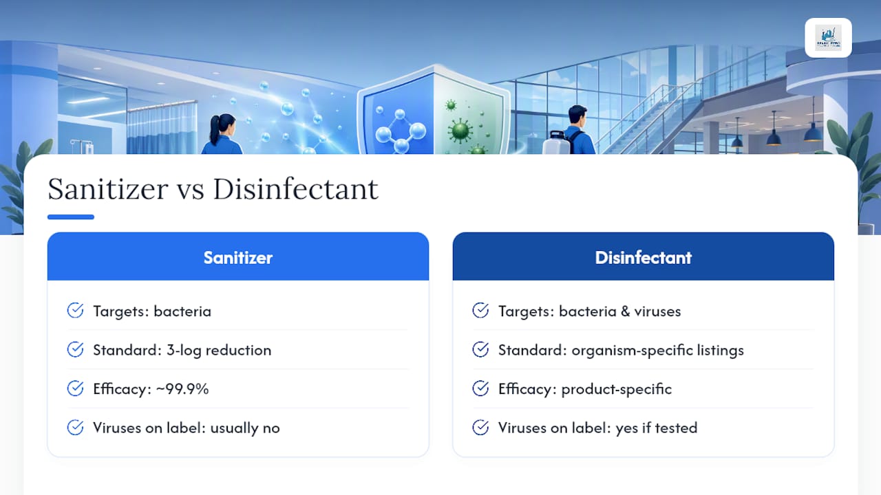 Sanitizing vs Disinfecting: How the Results Actually Differ — overview diagram