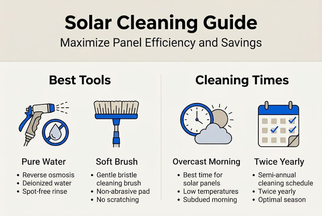 Infographic showing solar panel cleaning tips