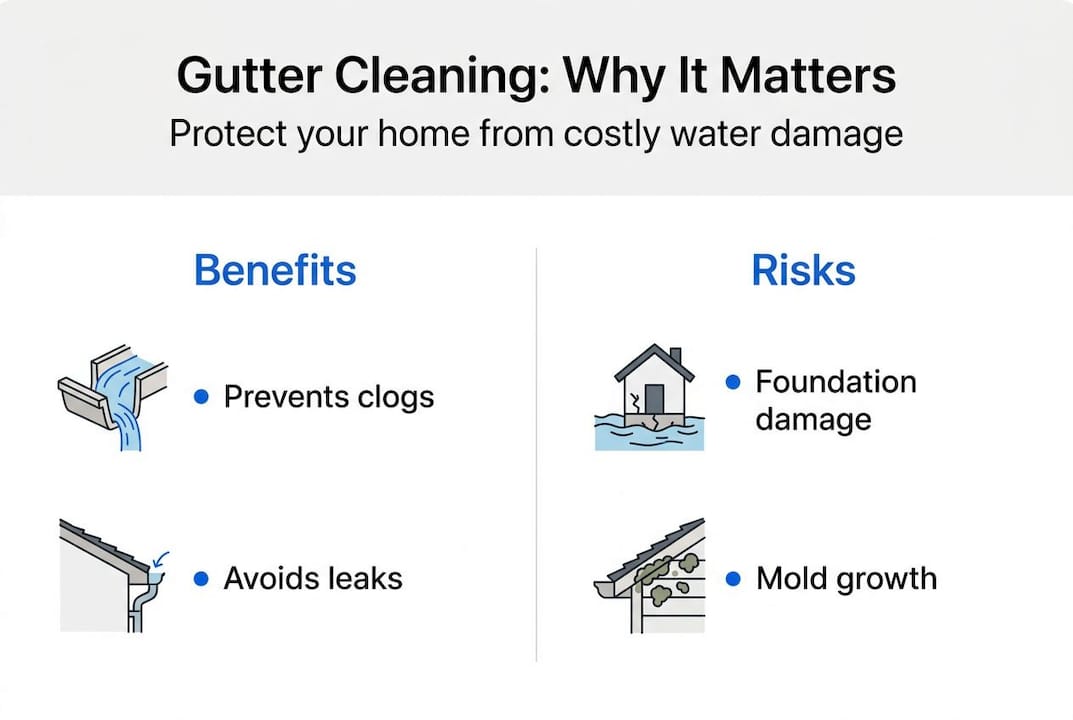 Infographic with gutter cleaning benefits and risks