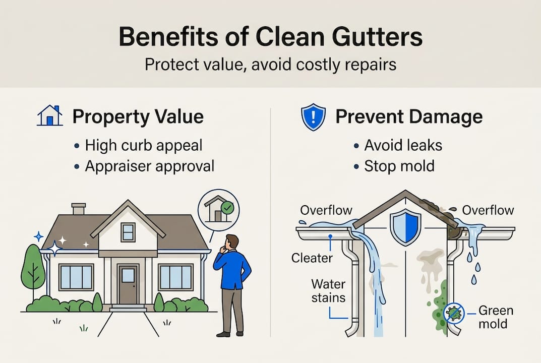 Infographic showing clean gutter benefits