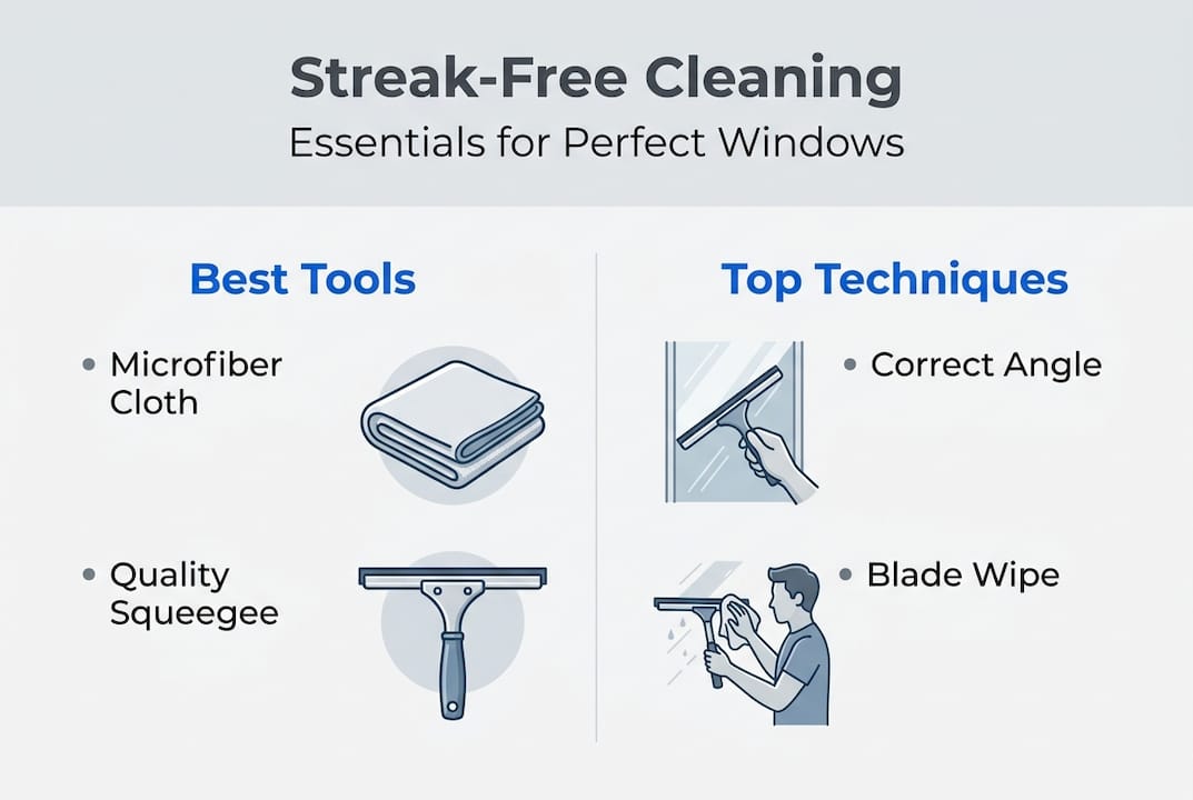 Infographic listing tools and techniques for streak-free windows