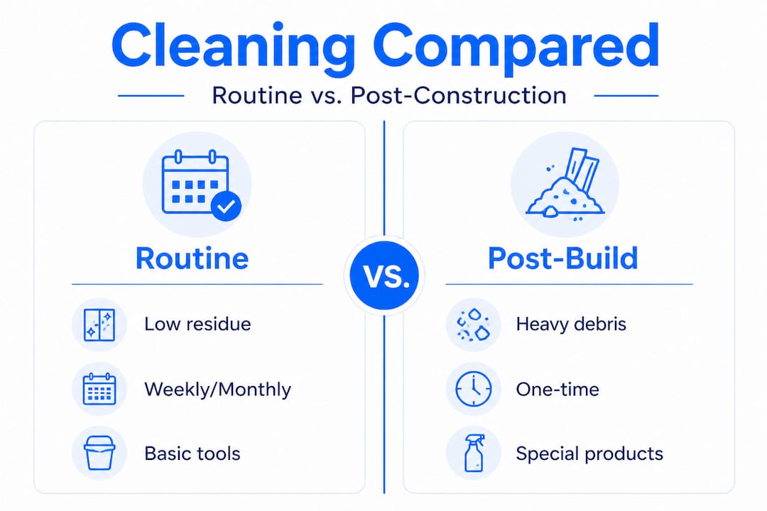 Infographic comparing routine and post-construction window cleaning