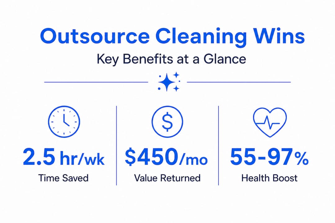 Infographic showing time, value, and health benefits of outsourcing cleaning