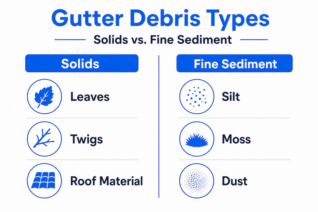 Infographic splitting gutter debris into solids and sediment