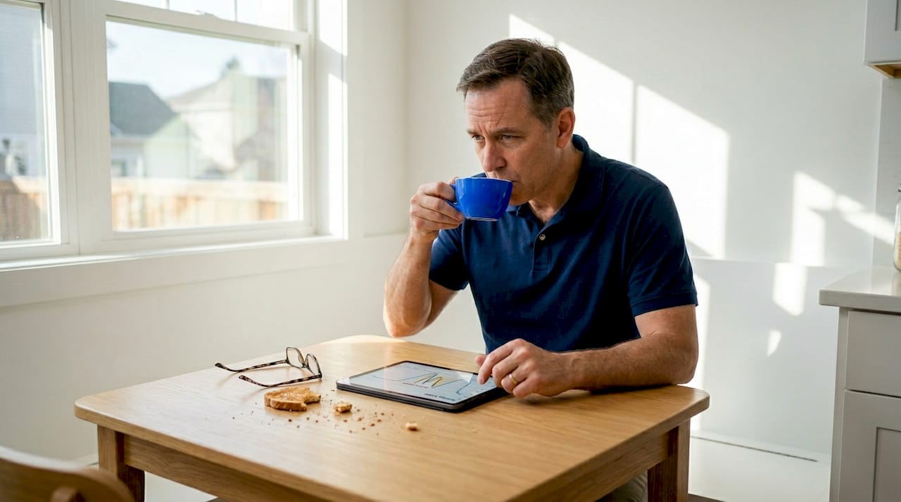 Homeowner reviews solar output report at table