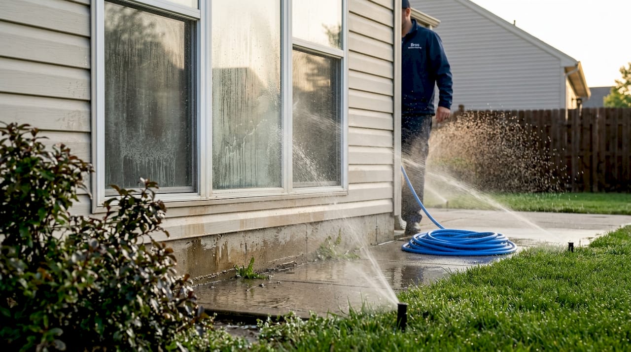 Sprinkler overspray causing window stains