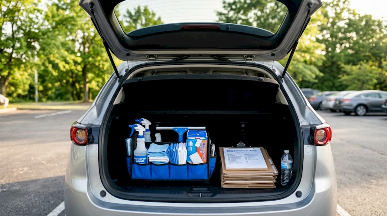 Trunk with organized cleaning kit for agents