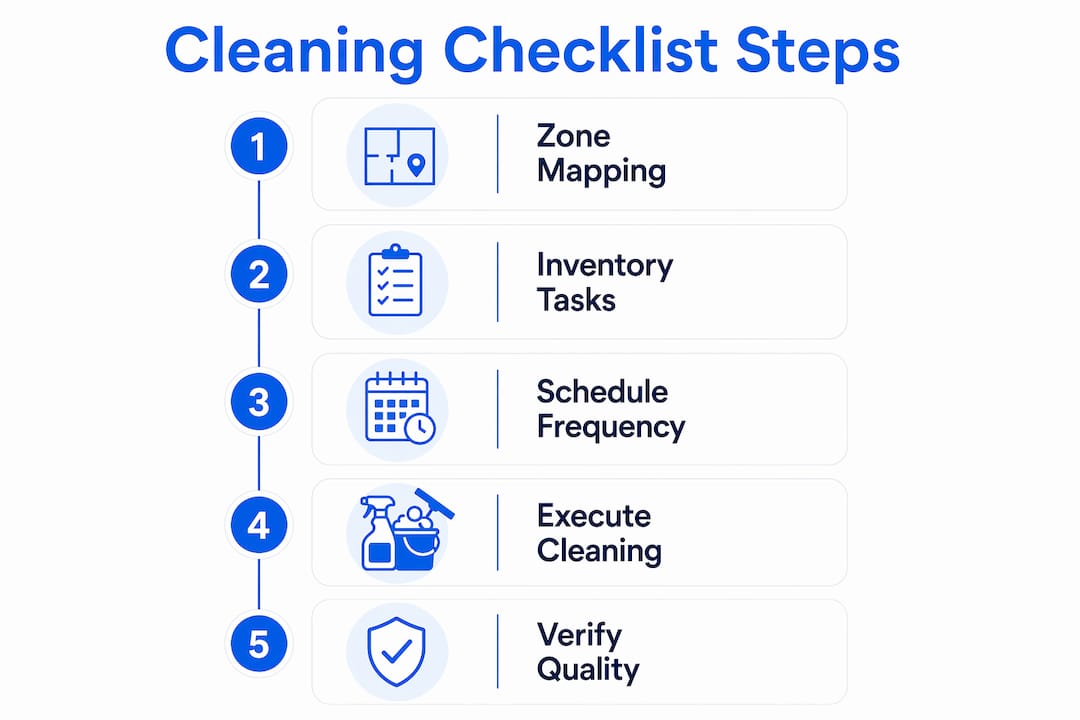 Infographic showing five key commercial cleaning checklist steps