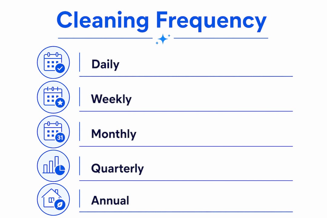 Infographic showing cleaning frequency schedule steps