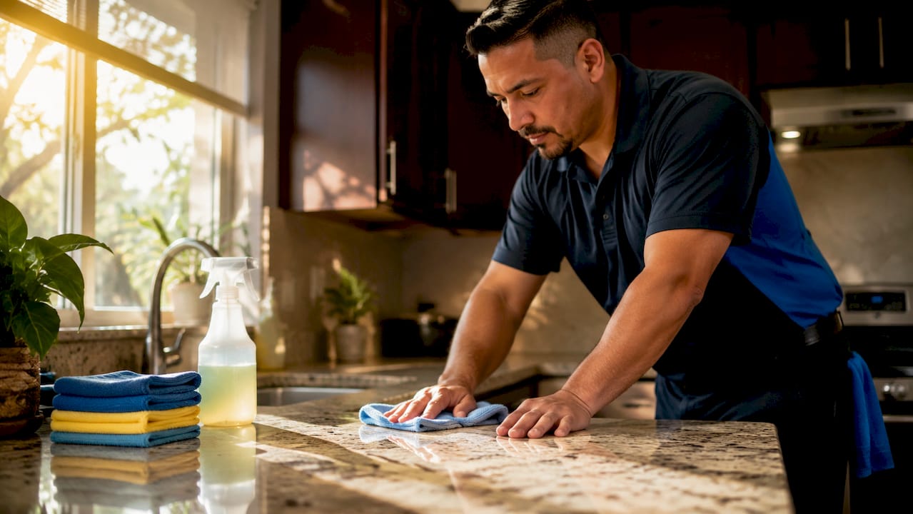 Cleaner scrubbing kitchen sink deeply