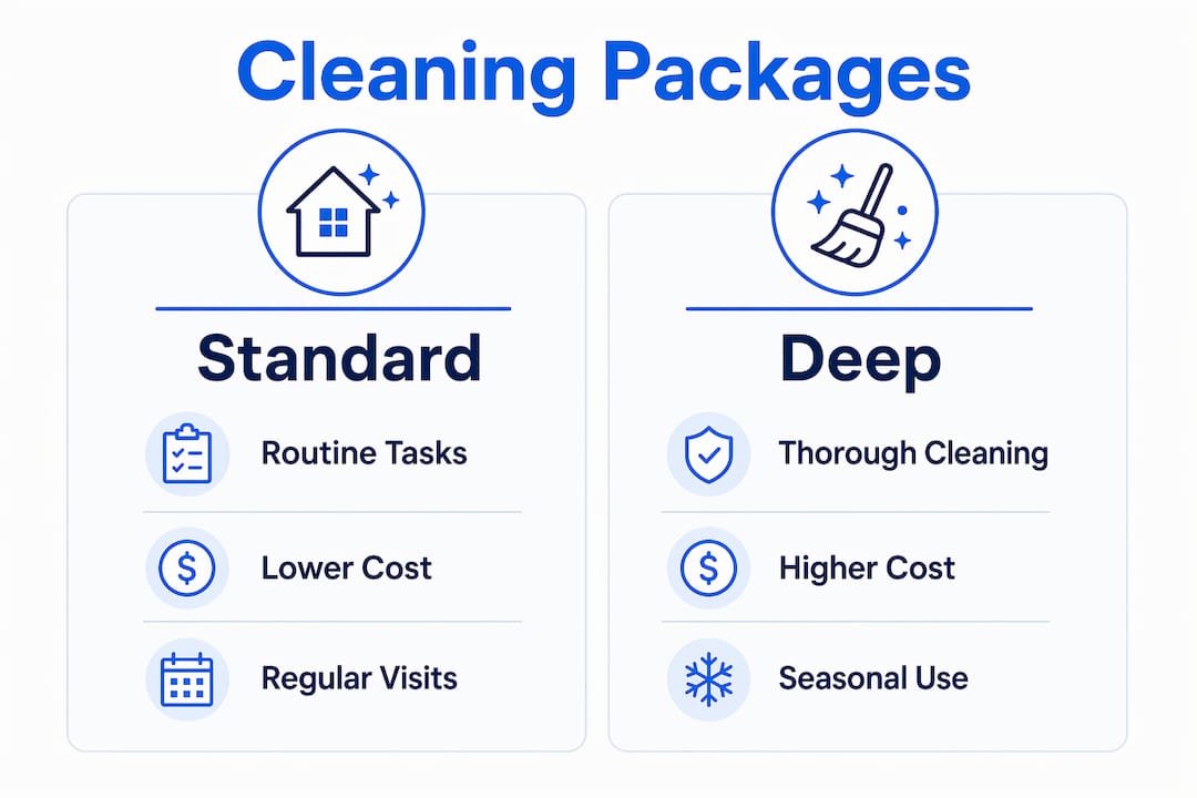 Infographic comparing standard vs deep cleaning packages