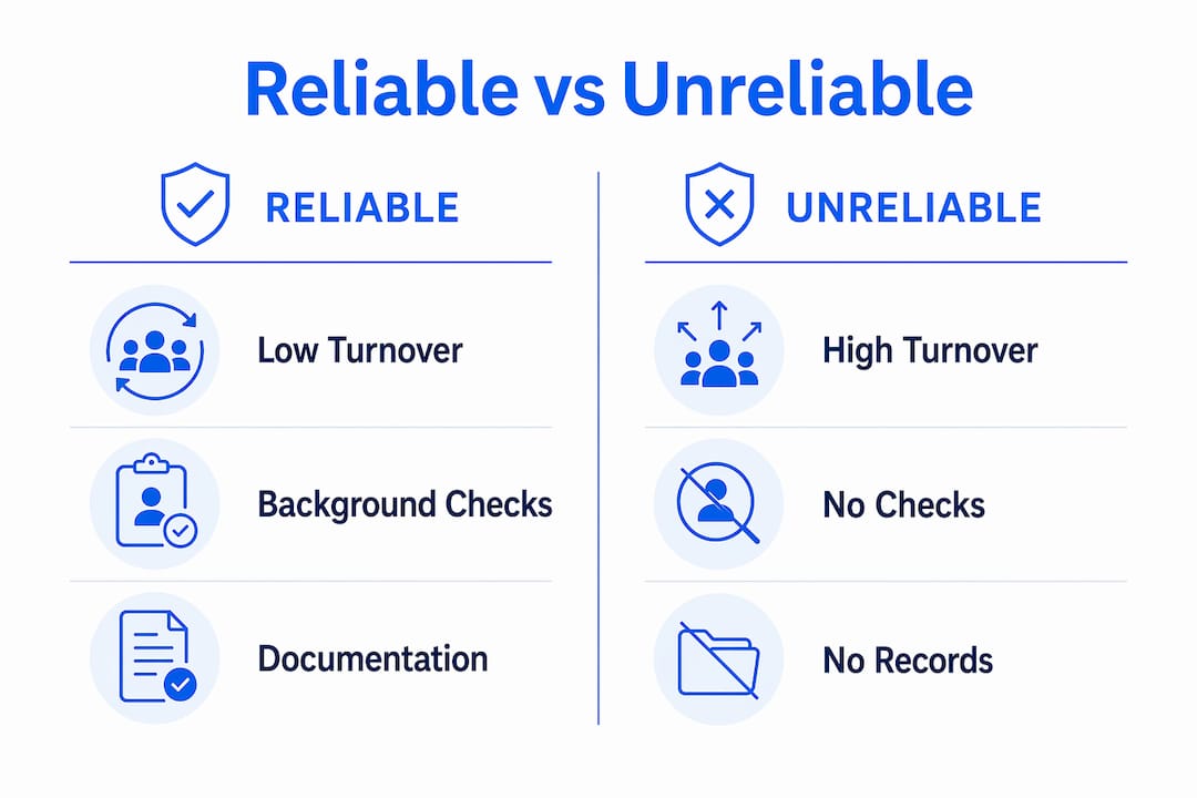 Infographic comparing reliable and unreliable cleaning services