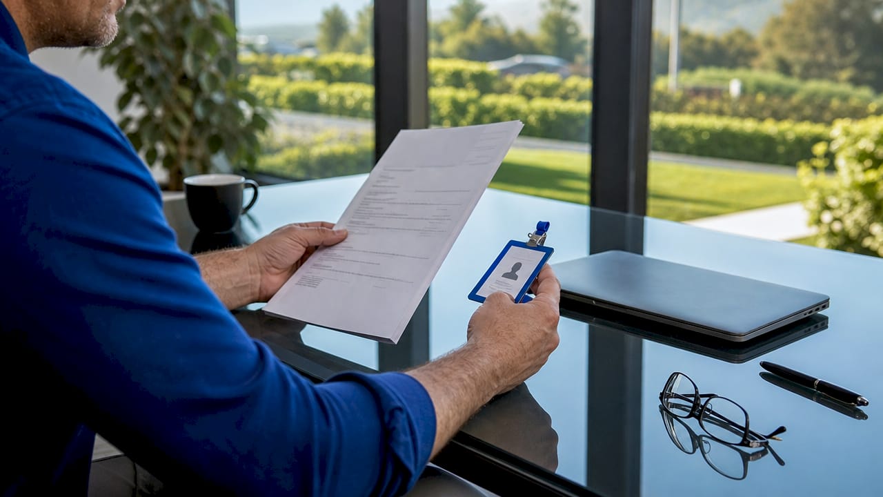 Close-up of background check documents and hands