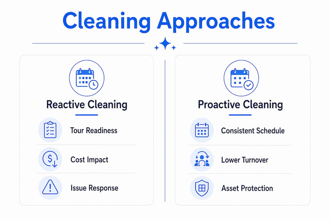 Infographic comparing reactive and proactive cleaning