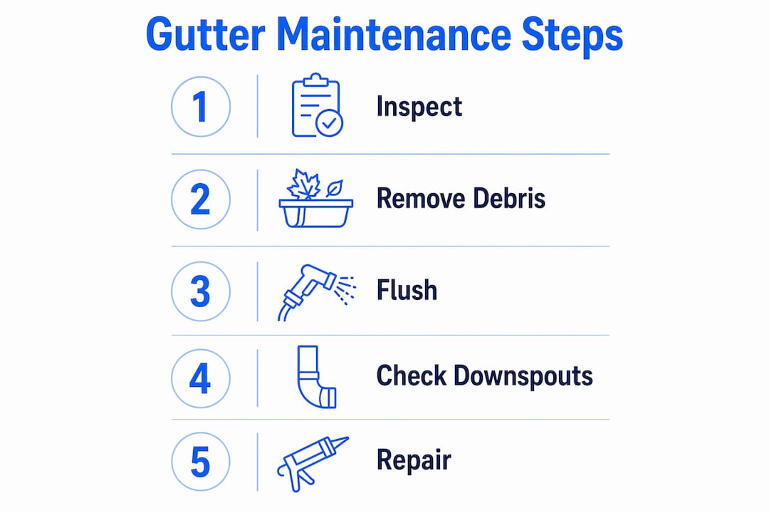 Infographic listing five gutter maintenance steps
